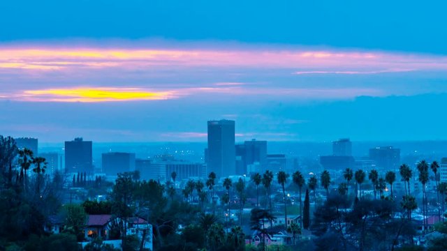 Timelapse of Colorful Sunset Burn over Westside LA -Zoom In-