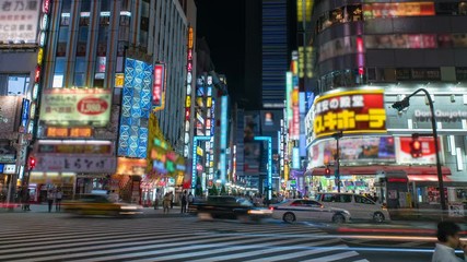 Timelapse of Neon Street at Night in Downtown Shinjuku