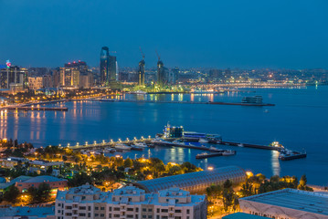 Fototapeta premium Night view of Baku downtown and bay