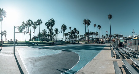 June 15, 2018. Los Angeles, USA. Basketball court at the Venice beach in Los Angeles. Beautiful...