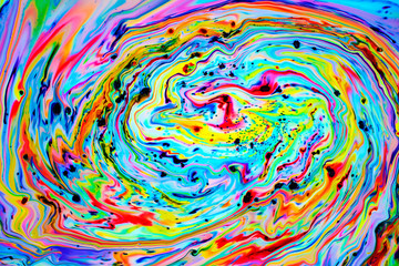 Colorful abstract acrylic painting. Natural dynamic mixture of oil colored pigments fluid flow...