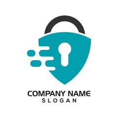 Modern shield with keyhole as the padlock for security logo template or design resources