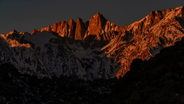 Timelapse of First Ray of Sun Illuminating Sierra Nevada Peaks 