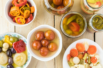 Variety of pickled vegetables.