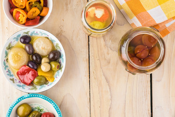 Variety of pickled vegetables.