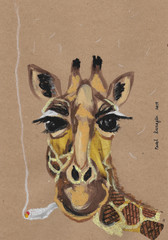 Cute giraffe. Drawing and collage.