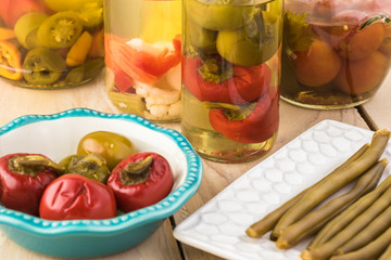 Variety of pickled vegetables.