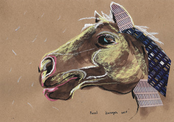 Wild horse. Drawing and collage.