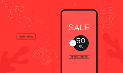 Sale offer concept for mobile. Big Sale on mobile phone for online marketing with messenger. Modern flat style vector illustration