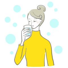 水　飲む　女性　余白　水分補給　ベクター　冬こそ水分補給