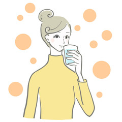 水　飲む　女性　余白　水分補給　ベクター　冬こそ水分補給