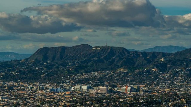 Timelapse of Cloudscape over Hollywood Sign in Los Angeles 
