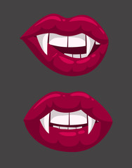 Lips with vampire teeth. Vector illustration