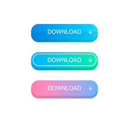 Download button set. Different gradient colors. Modern vector illustration flat style