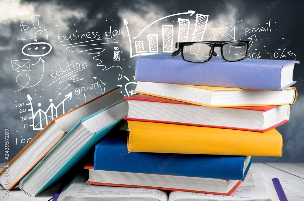 Wall mural molecule models and formulas on blackboard background