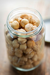 Organic hazelnuts in jar 