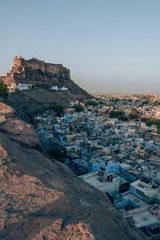 Fototapeta premium Mehrangarh Fort with the blue city of Jodhpur, Rajasthan, India in the front