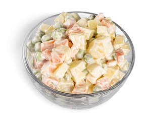 Russian traditional salad, closeup