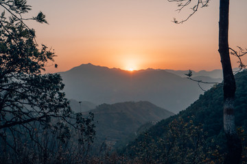 sunset in the mountains of himalaya