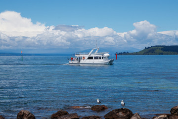 Tourist boat at Taupo lake, New Zealand