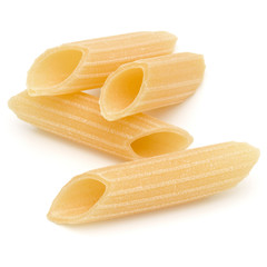 Italian pasta isolated on white background. Pennoni. Penne rigate.