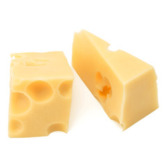 Cubes of cheese. Cheese block isolated on white background cutout