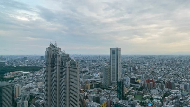 Timelapse Overview of Tokyo Cityscape in the Evening -Tilt Down-