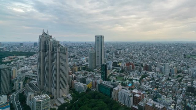 Timelapse Overview of Tokyo Cityscape in the Evening -Zoom In-