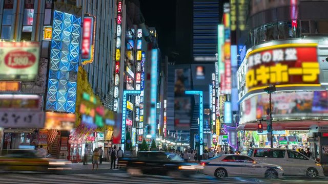 Timelapse of Neon Street at Night in Downtown Shinjuku -Zoom Out-