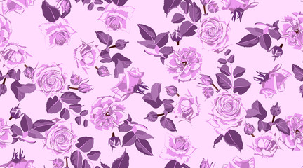 Seamless Rose Pattern, Rustic Floral Background.