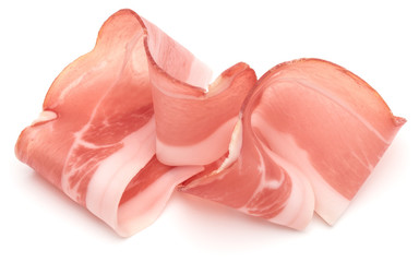 Italian prosciutto crudo or jamon. Raw ham. Isolated on white background - obrazy, fototapety, plakaty