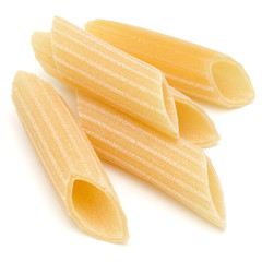 Italian pasta isolated on white background. Pennoni. Penne rigate.