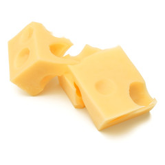 Cubes of cheese. Cheese block isolated on white background cutout