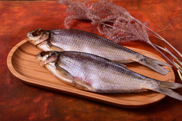Dried fish on the table.