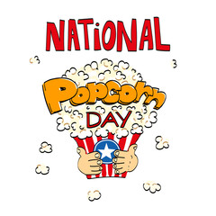 National Popcorm Day, popcorn box with hands