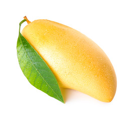 Fresh ripe mango with green leaf isolated on white © New Africa