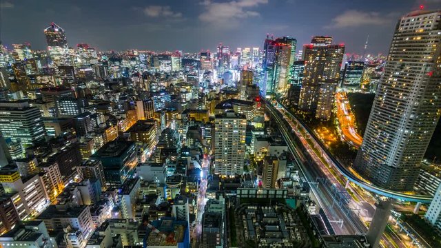 Timelapse Overview of Congested Tokyo Cityscape at Night
