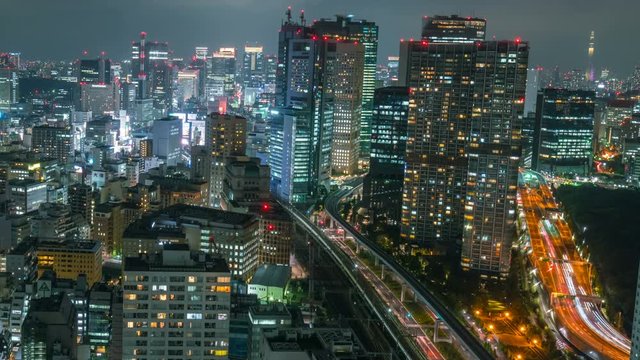 Timelapse Overview of Congested Tokyo Cityscape at Night -Long Shot-