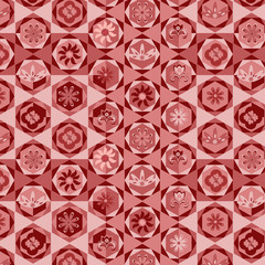 pink and purple geometric hexagonal repeating pattern with floral elements. pattern swatch at eps. file