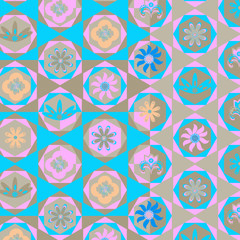 modern hexagonal repeating pattern with floral decorative elements and futuristic design