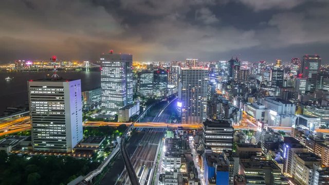 Timelapse of Metropolitan Transit City Lights in Tokyo -Zoom In-