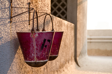 Fire Safety Red Bucket Filled with Sand to Prevent Fire