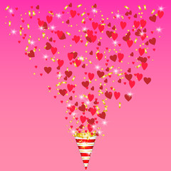 Valentines day background with Heart Shaped Balloons and golden confetti. Vector illustration