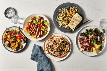 5 plates of healthy meals