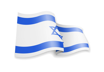 Israel flag in the wind. Flag on white background. Vector illustration