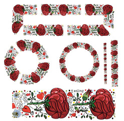 seamless brush with large painted red roses and fine vector deta