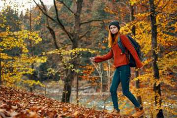 woman fall forest