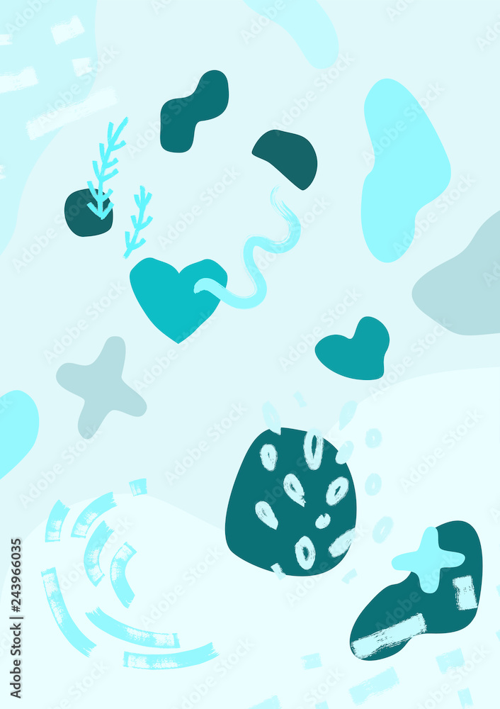 Poster blue abstract modern and stylish digital background with different shapes. memphis colorful pattern.