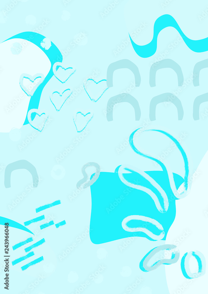 Poster blue abstract modern and stylish digital background with different shapes. memphis colorful pattern.