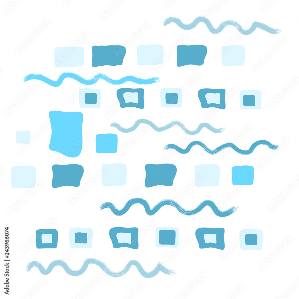 Poster blue abstract modern and stylish digital background with different shapes. memphis colorful pattern.